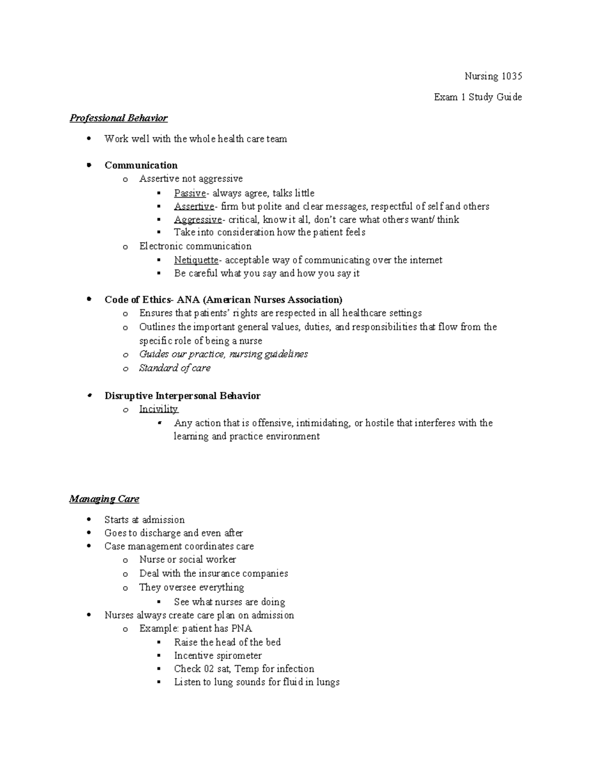 Nursing 1035 Med Surg Exam 1 Study Guide: Key Concepts & Delegation ...