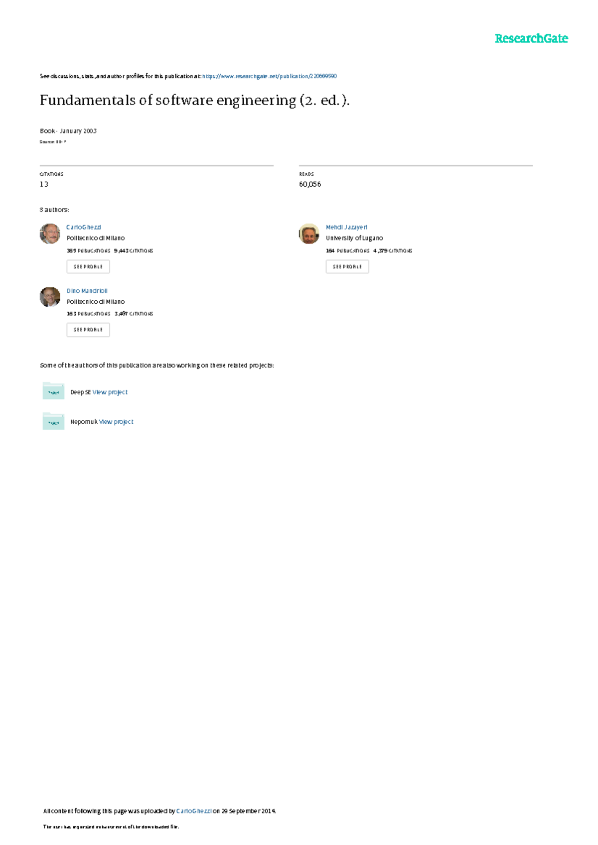Fundamentals of software engineering 2 ed - See discussions, stats, and ...