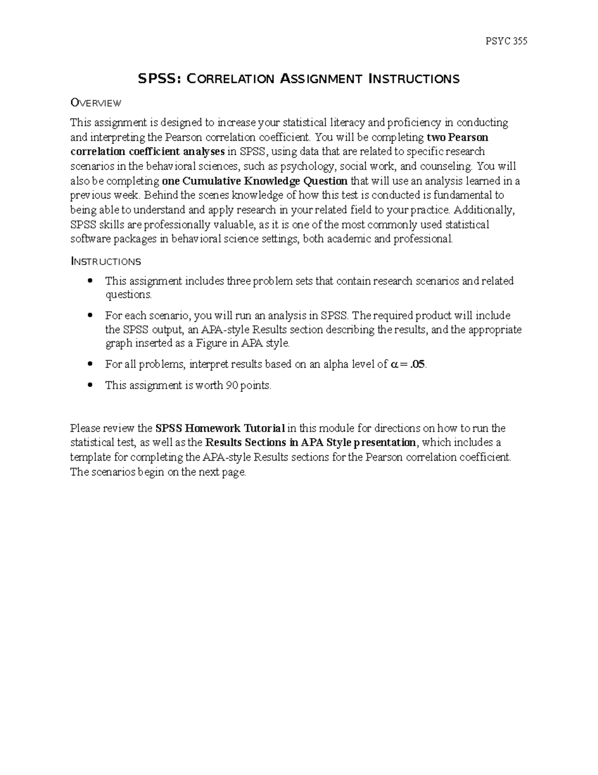 5-SPSS Correlation Assignment Instructions for Behavioral Sciences ...