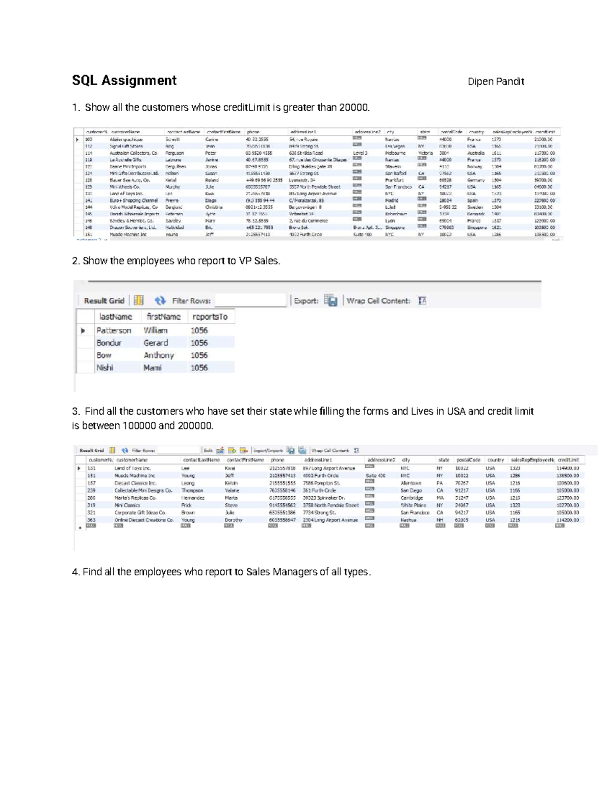 SQL Assignment - Customer and Employee Reports Analysis - Studocu