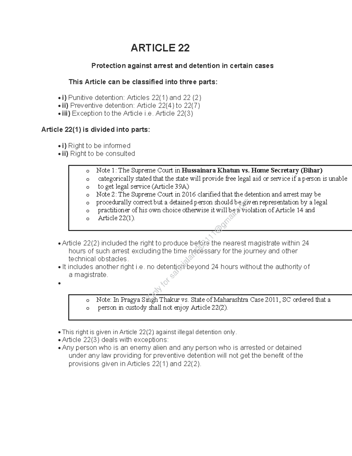 Article 22: Safeguards Against Arrest and Detention in India - Studocu