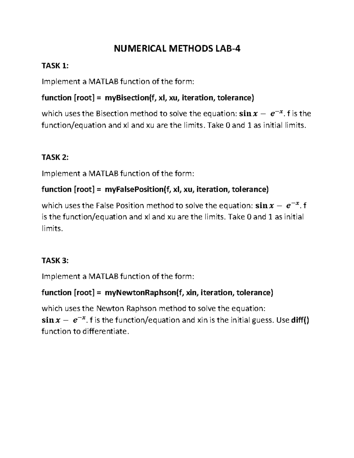N - Numerical Methods Lab - NUMERICAL METHODS LAB- TASK 1: Implement a ...
