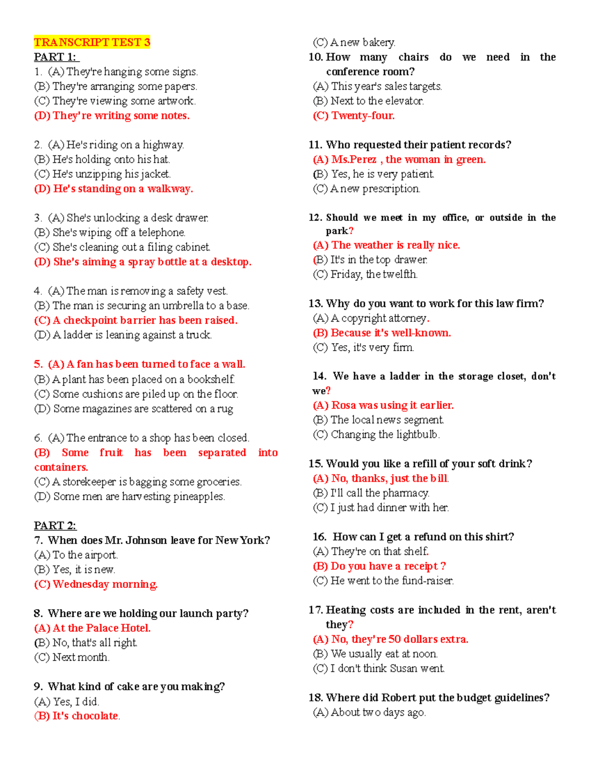 Transcript Test 3: Listening Comprehension Practice - Studocu