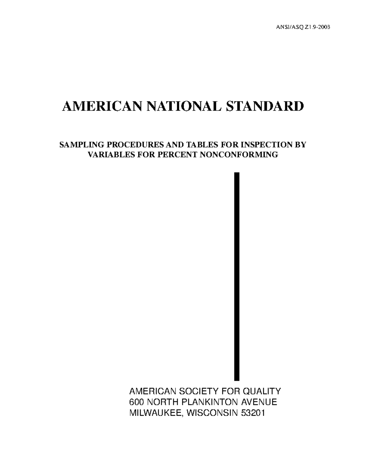 American National Standard ASQ Z1-9: Sampling Procedures for ...