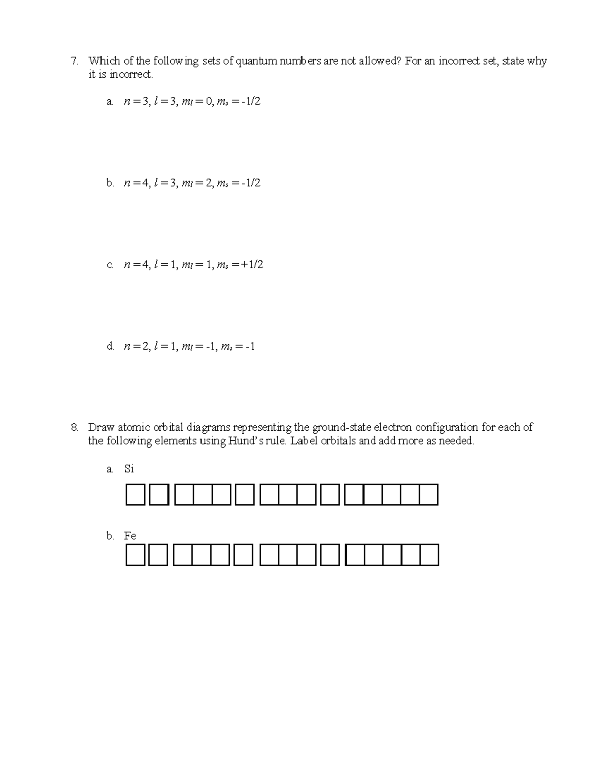 GChem Ch2 Worksheet: Quantum Numbers & Electron Configurations - Studocu