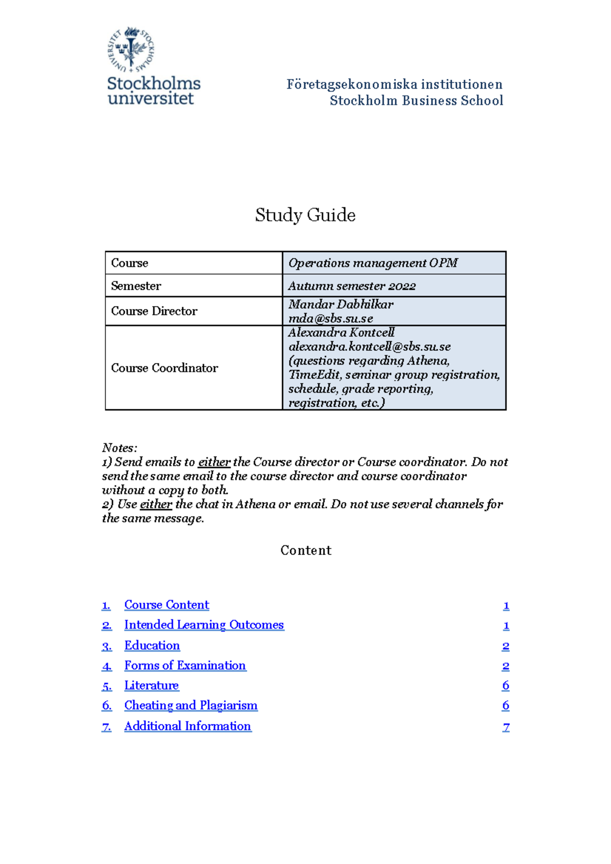 Study Guide for OPM Course - Autumn Semester 2022 - Studocu