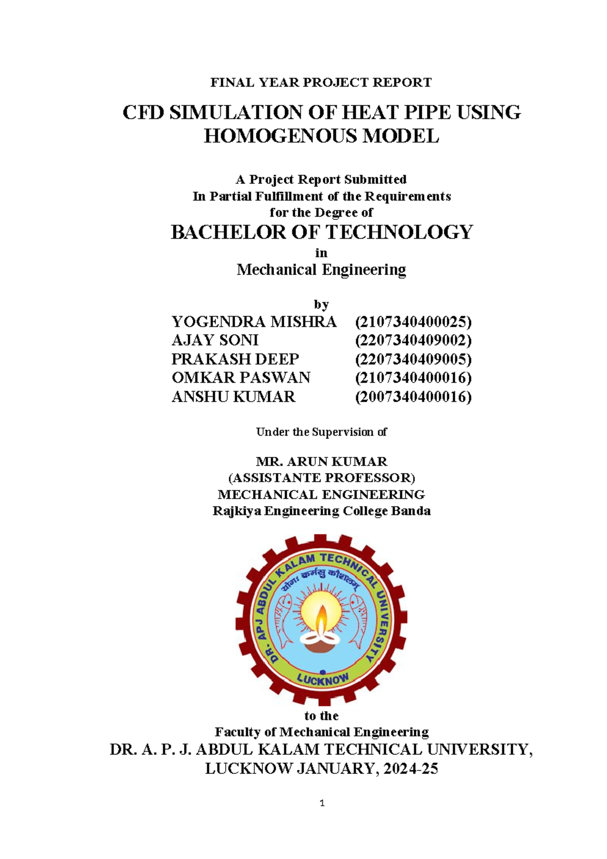 B.Tech Final Year Project Report: CFD Simulation of Heat Pipe - Studocu