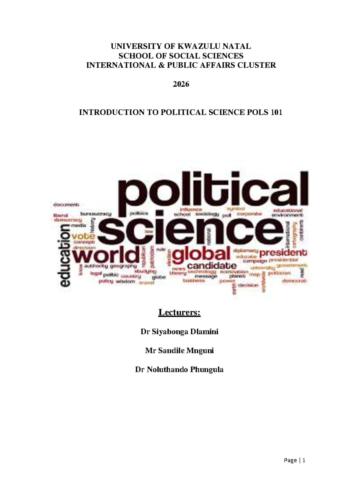 POLS 101 Course Outline & Timetable - Introduction to Political Science ...