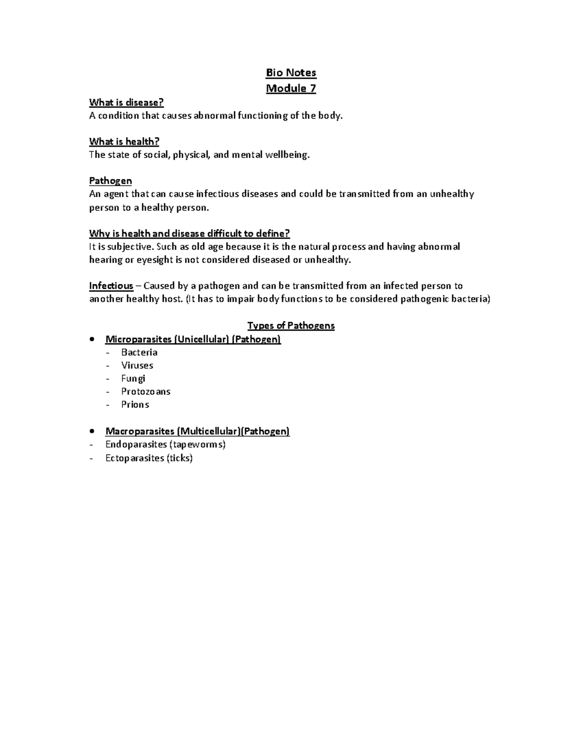 Bio Notes Module 7: Understanding Health and Disease Dynamics - Studocu