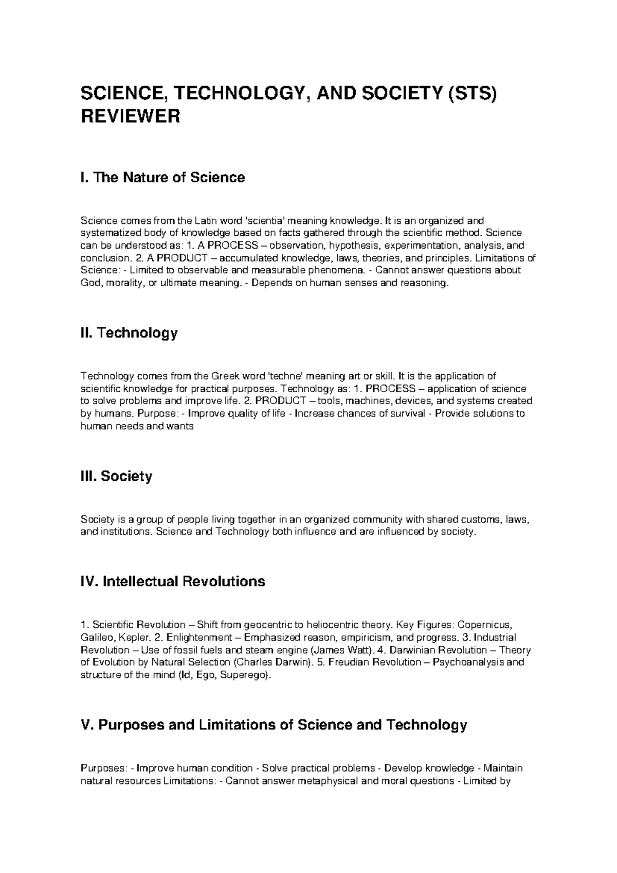 STS Reviewer I: Understanding Science, Technology, and Society - Studocu