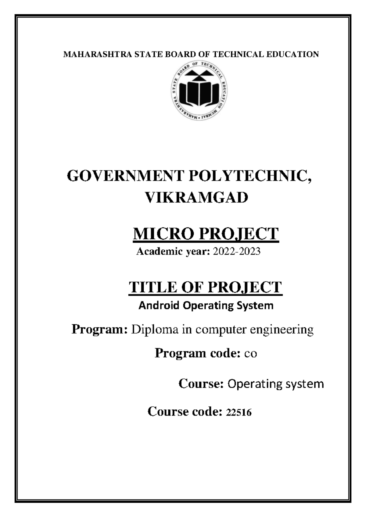 Micro Project on Android Operating System for CO 22516 - Studocu