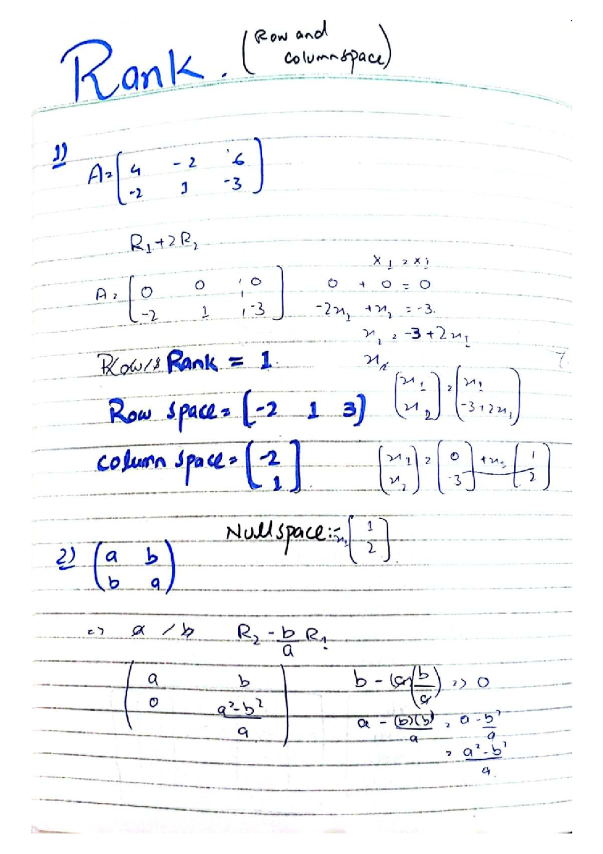 LA Rank - Row and Column Space Analysis - Studocu