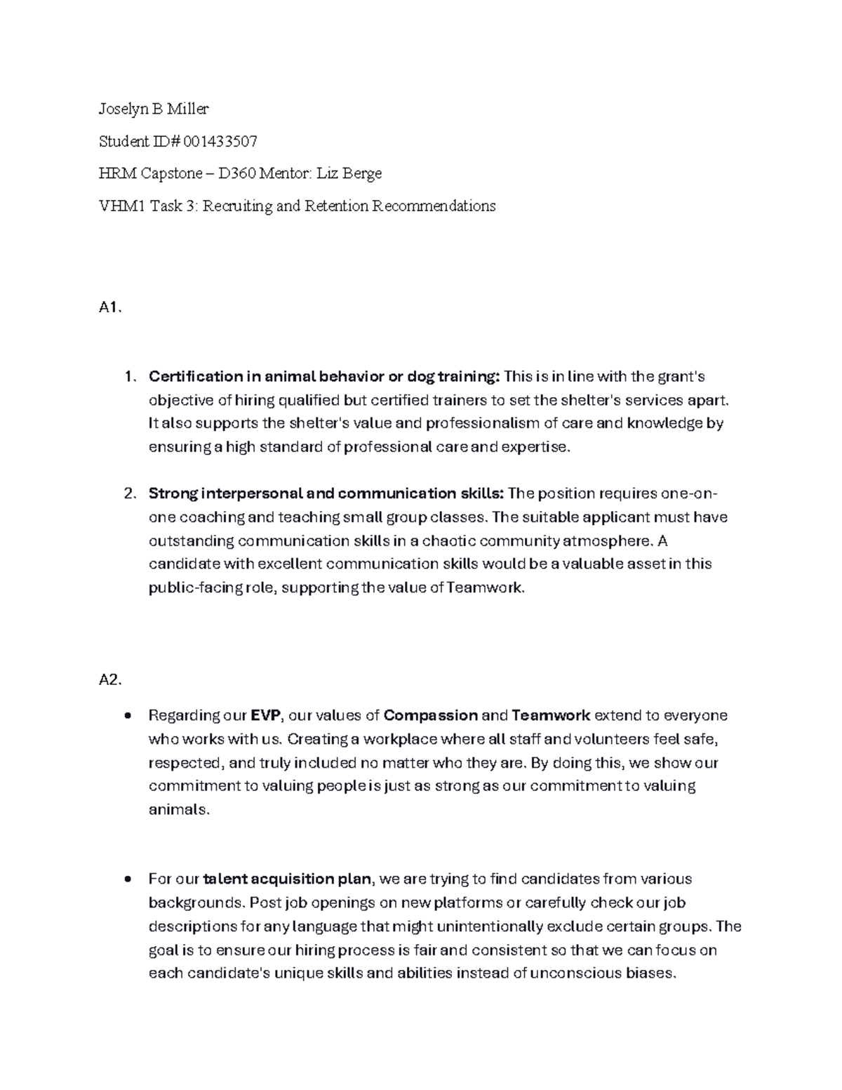 HRM Capstone D360: Task 3 - Recruiting & Retention Strategies - Studocu