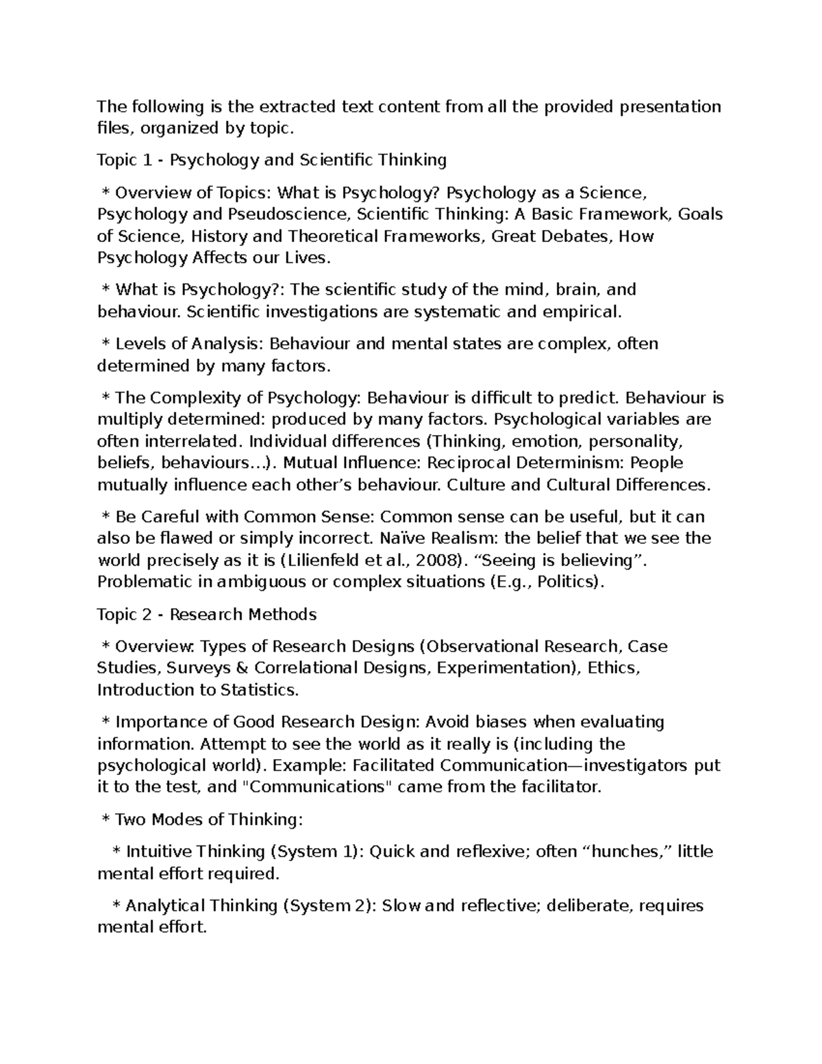 Psychology Presentations Overview: Key Topics and Insights (PSY 101 ...