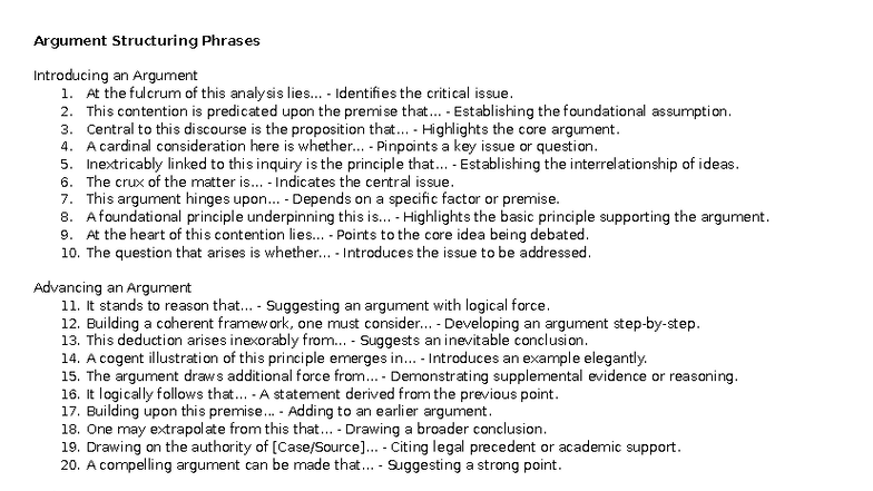 Phrases for exams - Argument Structuring Phrases Introducing an ...