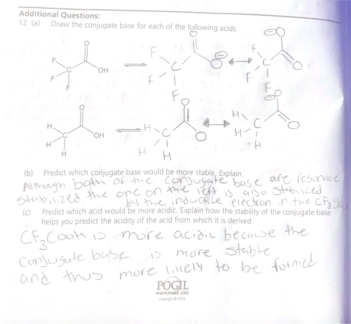 Problem set 3B - Additional Questions: 12. (a) Draw the conjugate base ...