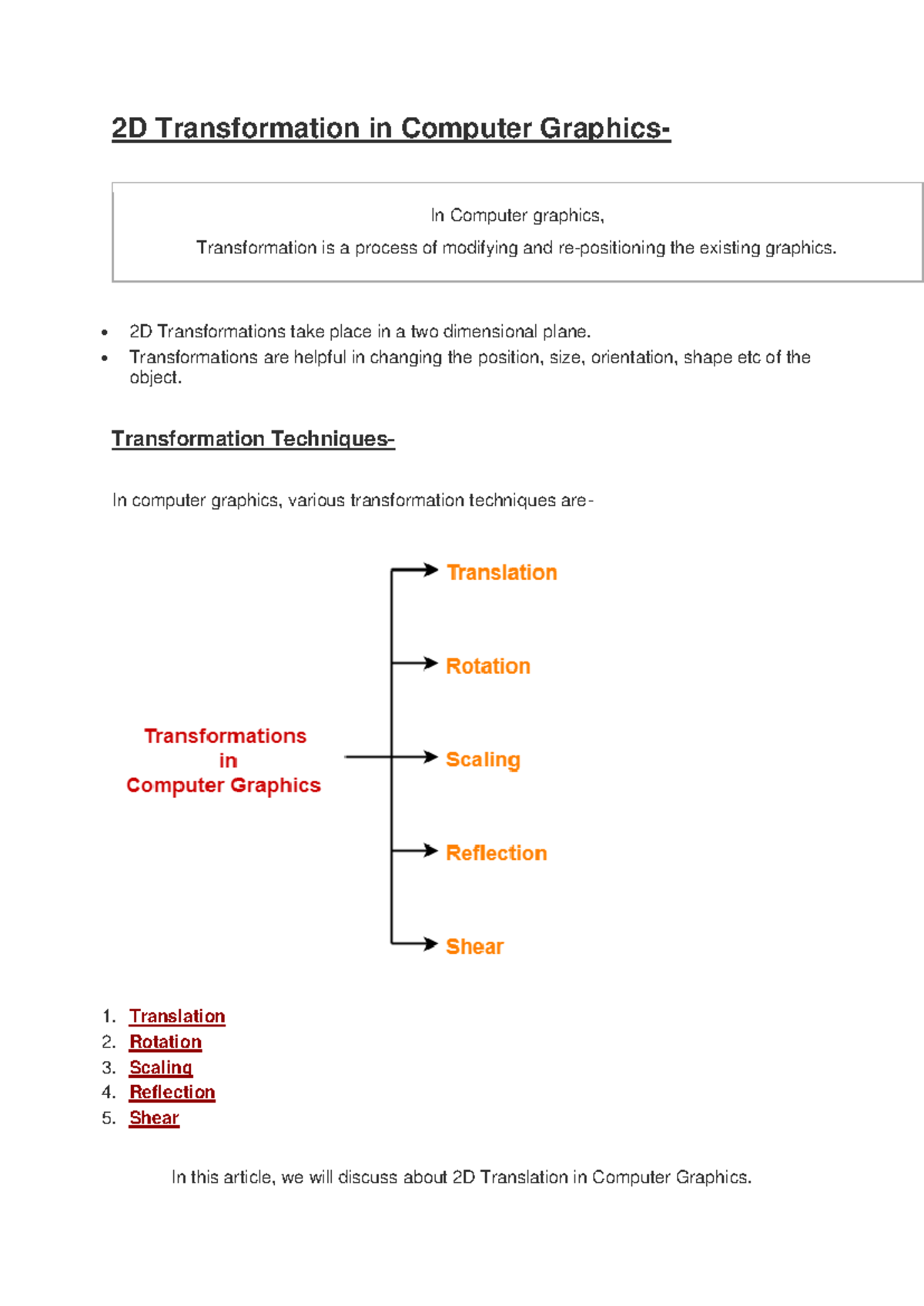 Unit I H 2D 3D Transformations Homogenous Coordinates - 2D ...