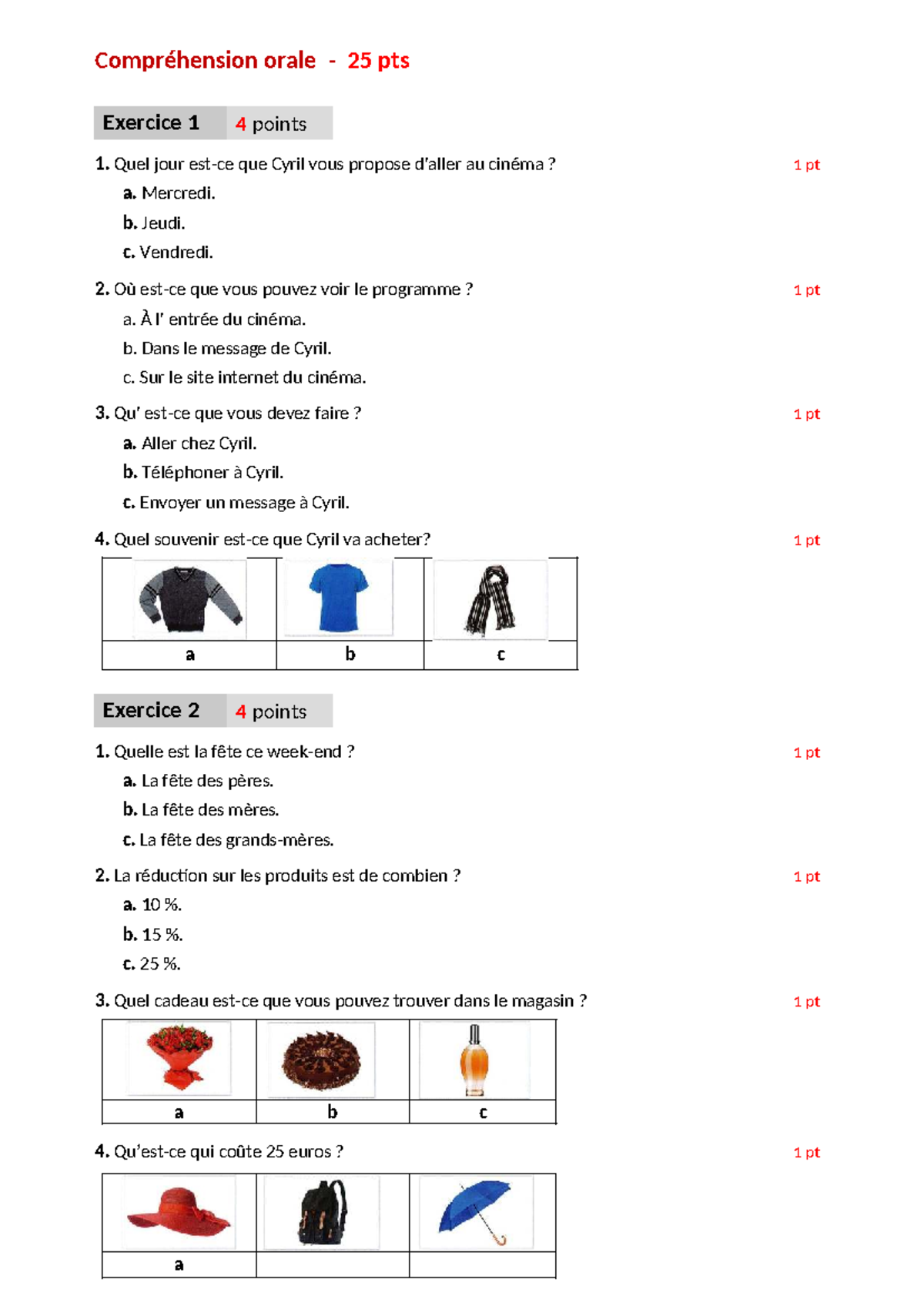 Compréhension Orale - Exercices DE CO - 25 pts - Studocu