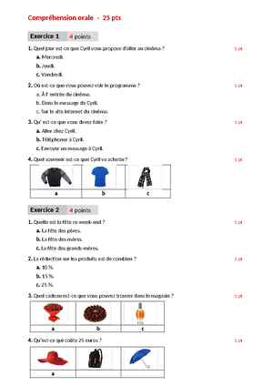 Compréhension Orale - Exercices DE CO - 25 pts - Studocu