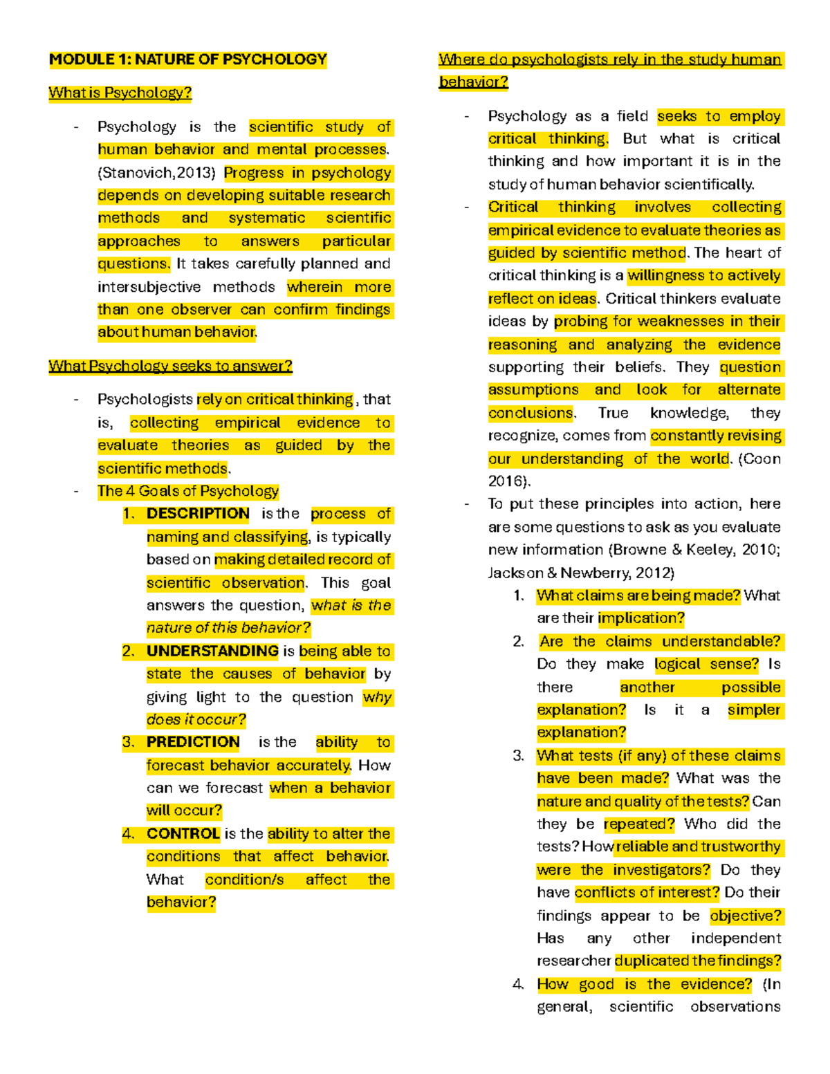 M1: Understanding the Nature of Psychology and Critical Thinking - Studocu