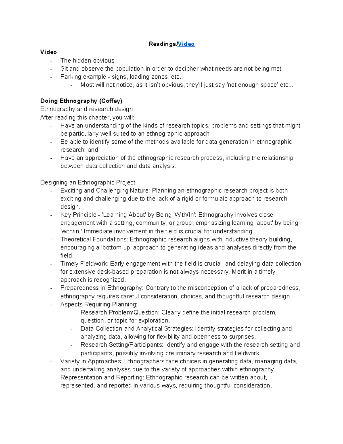 Week 1 - Intro to Creative Production & Ethnographic Methods - Studeersnel