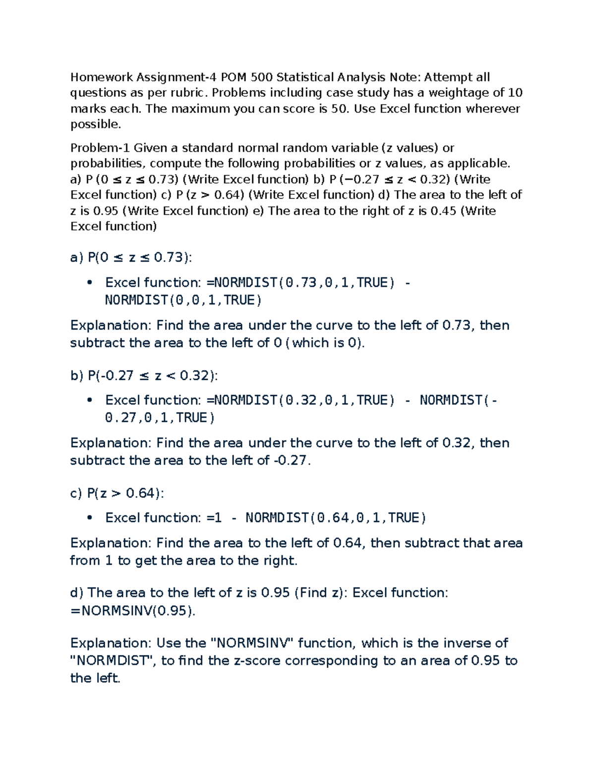 Homework Assignment-4 POM 500 Statistical 4 answers - Copy - Homework ...