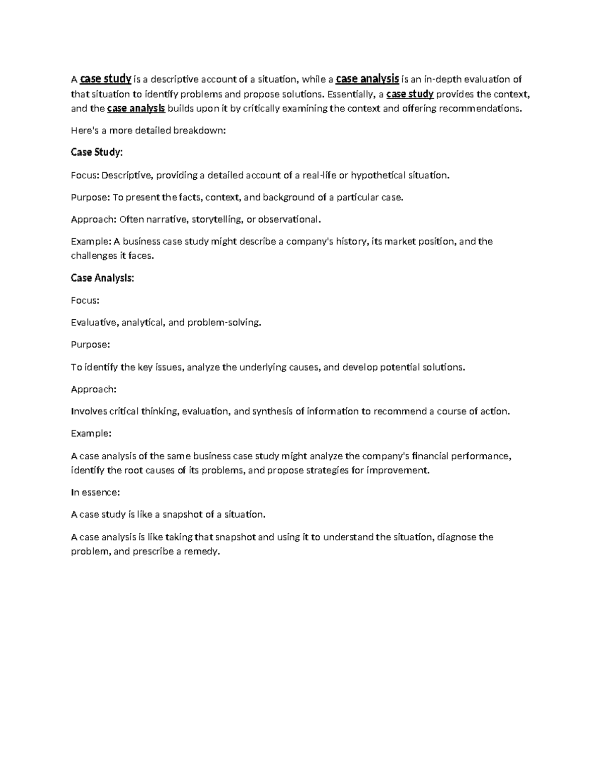 Case Study vs. Case Analysis: Understanding Key Differences - Studocu