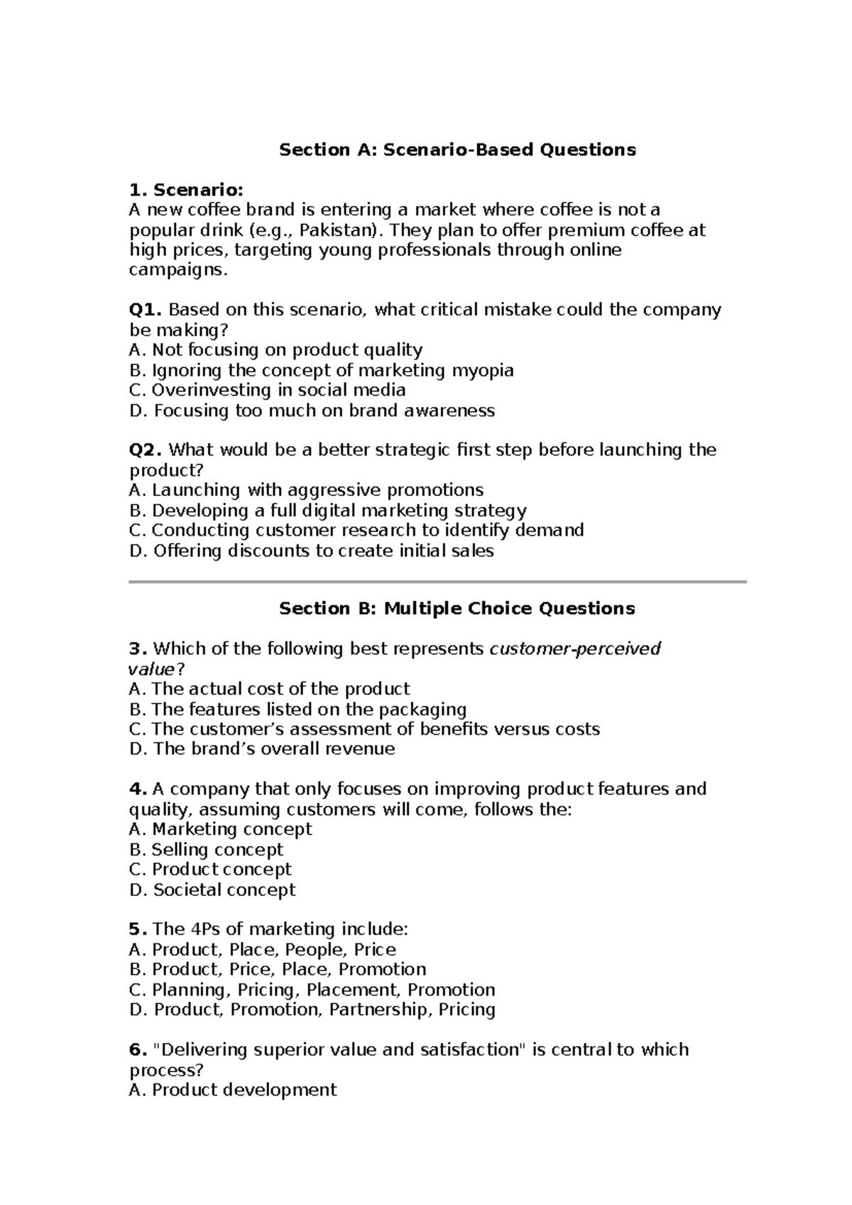 Marketing Quiz 1: Key Concepts and Strategic Insights - Studocu