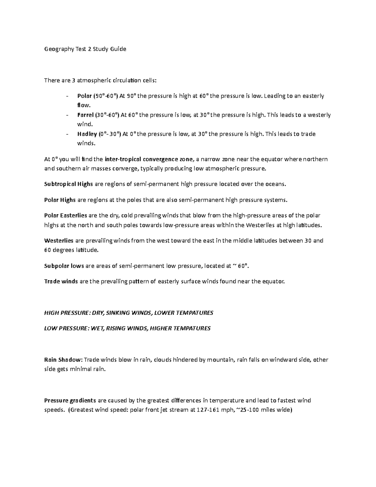 Geography Test 2 Study Guide: Key Concepts and Atmospheric Dynamics ...