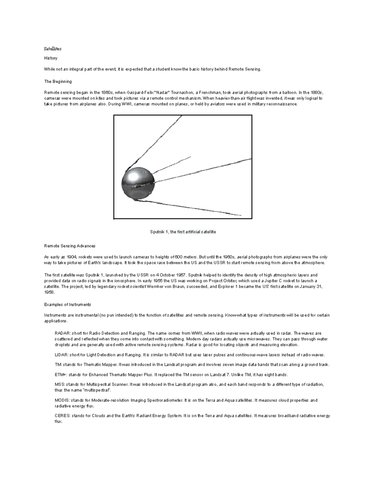 Remote Sensing History and Instrumentation Overview (RS-2) - Studocu