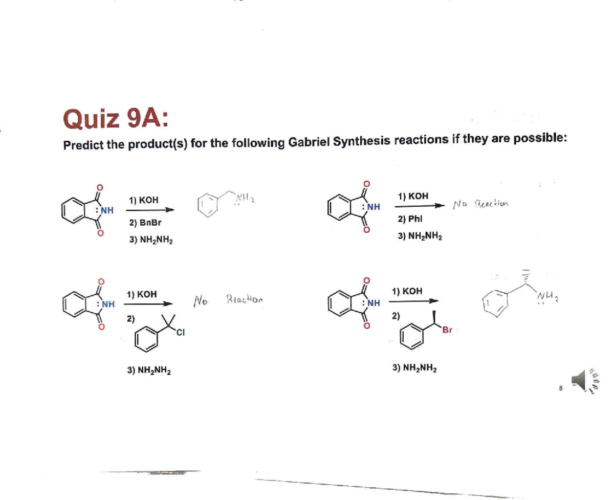 Quiz 9: Predicting Products in Gabriel Synthesis Reactions - Studocu