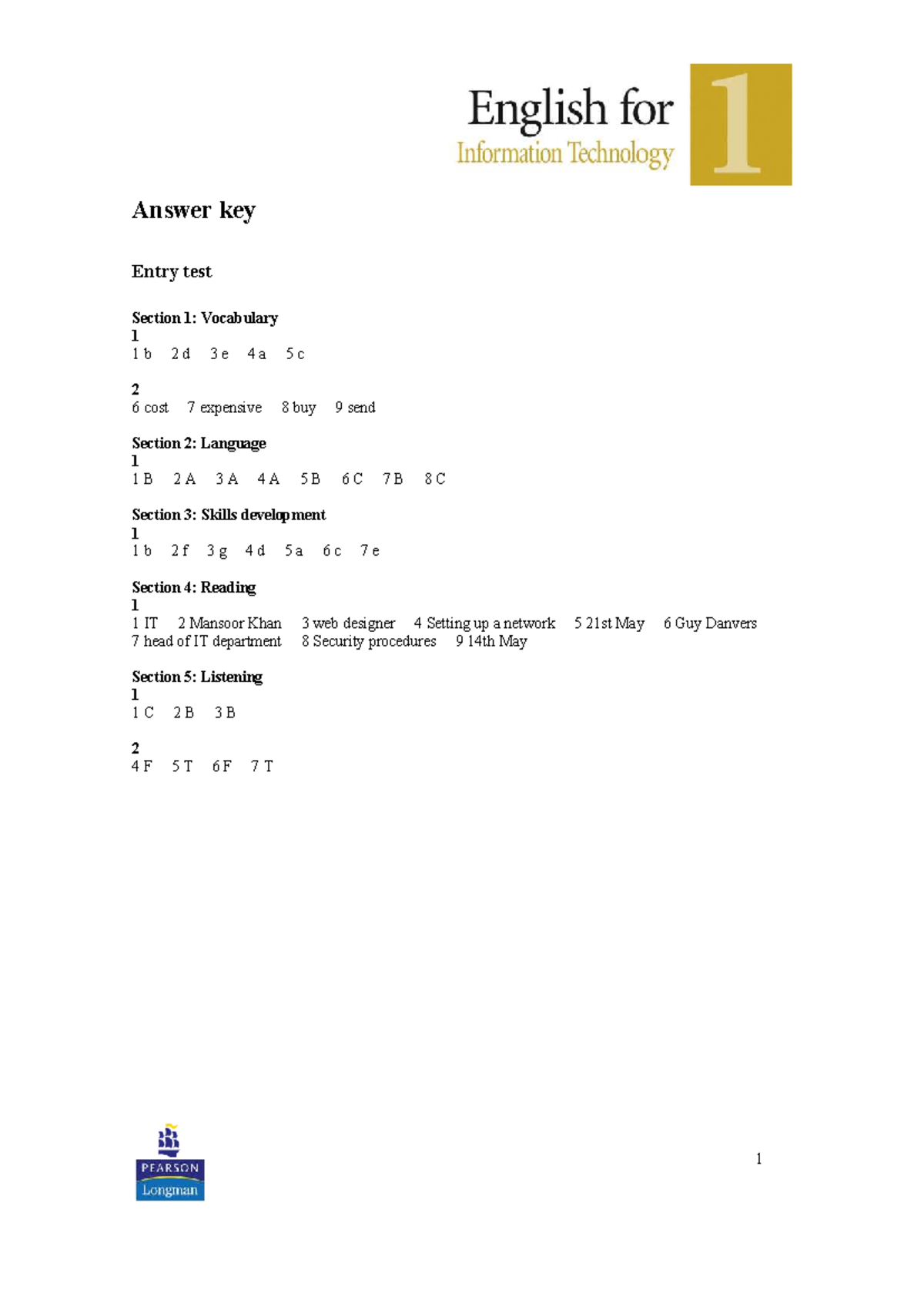 VE IT Tests Answer Key - Entry, Progress, and Exit Tests - Studocu