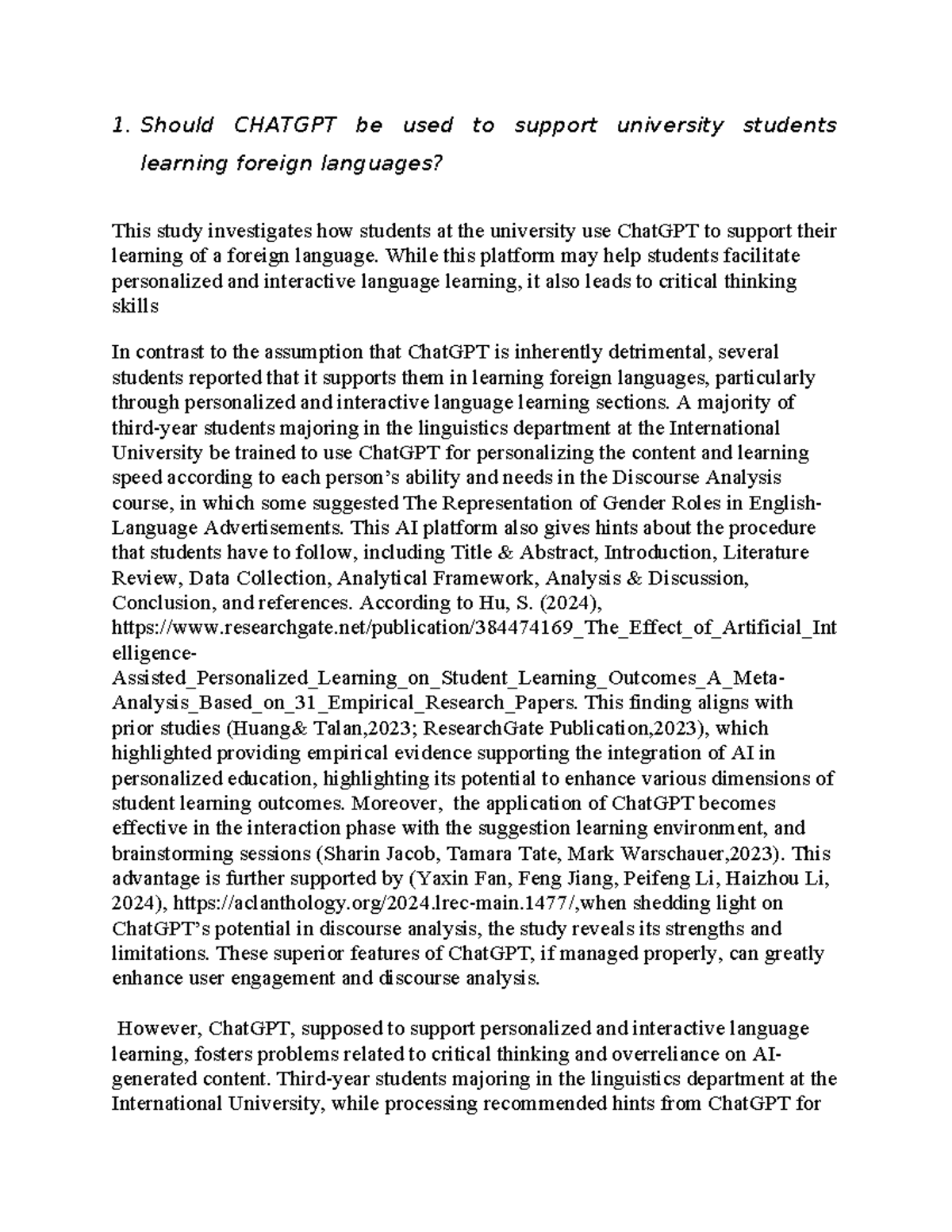 1. The Role of ChatGPT in Supporting Foreign Language Learning: A Study ...