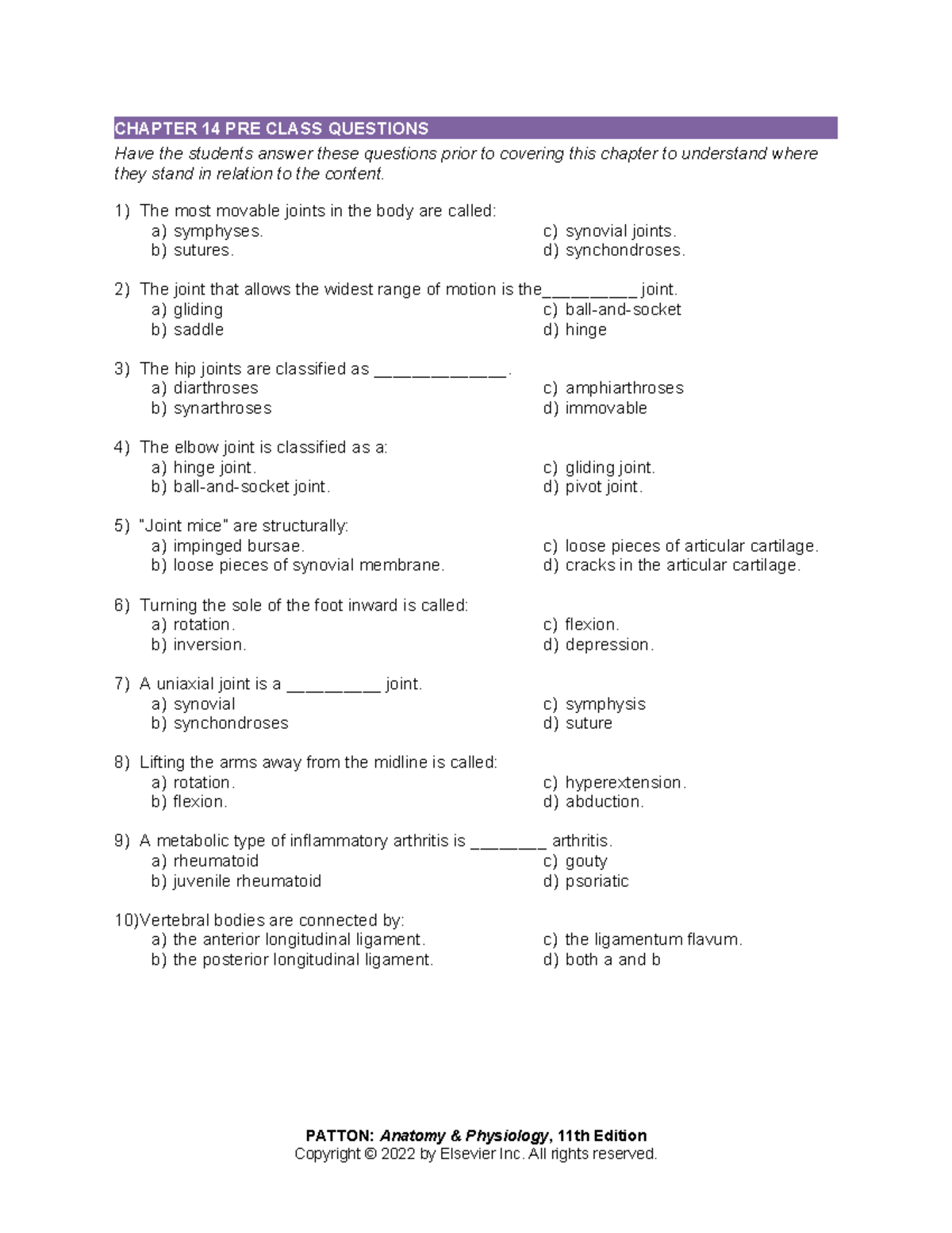 CHAPTER 14 PRE CLASS QUESTIONS - Articulations Notes - Studocu