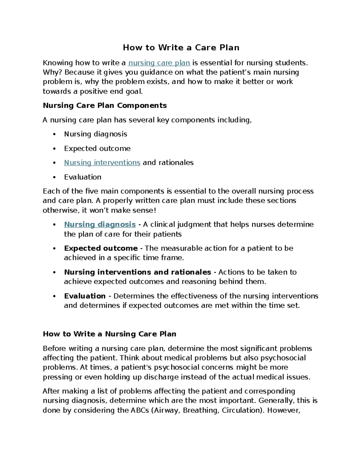 NUR 101: How to Write an Effective Nursing Care Plan - Studocu