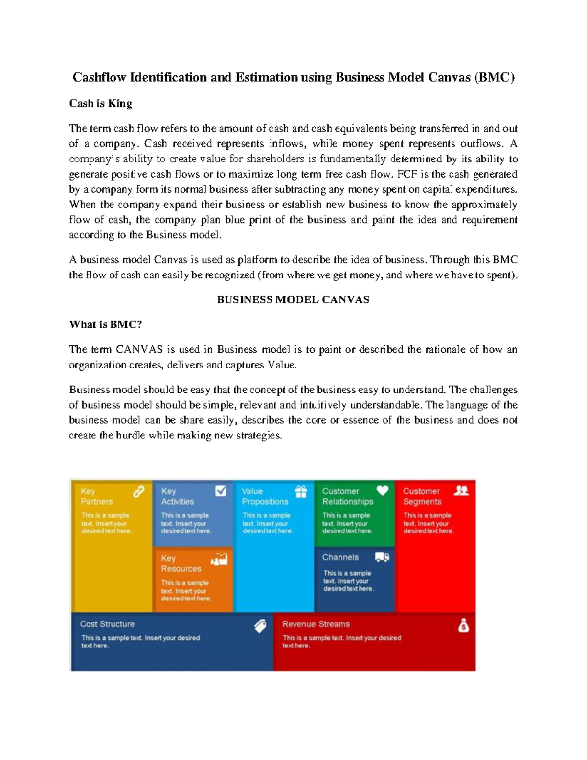 Business Model Canvas - Cash received represents inflows, while money ...