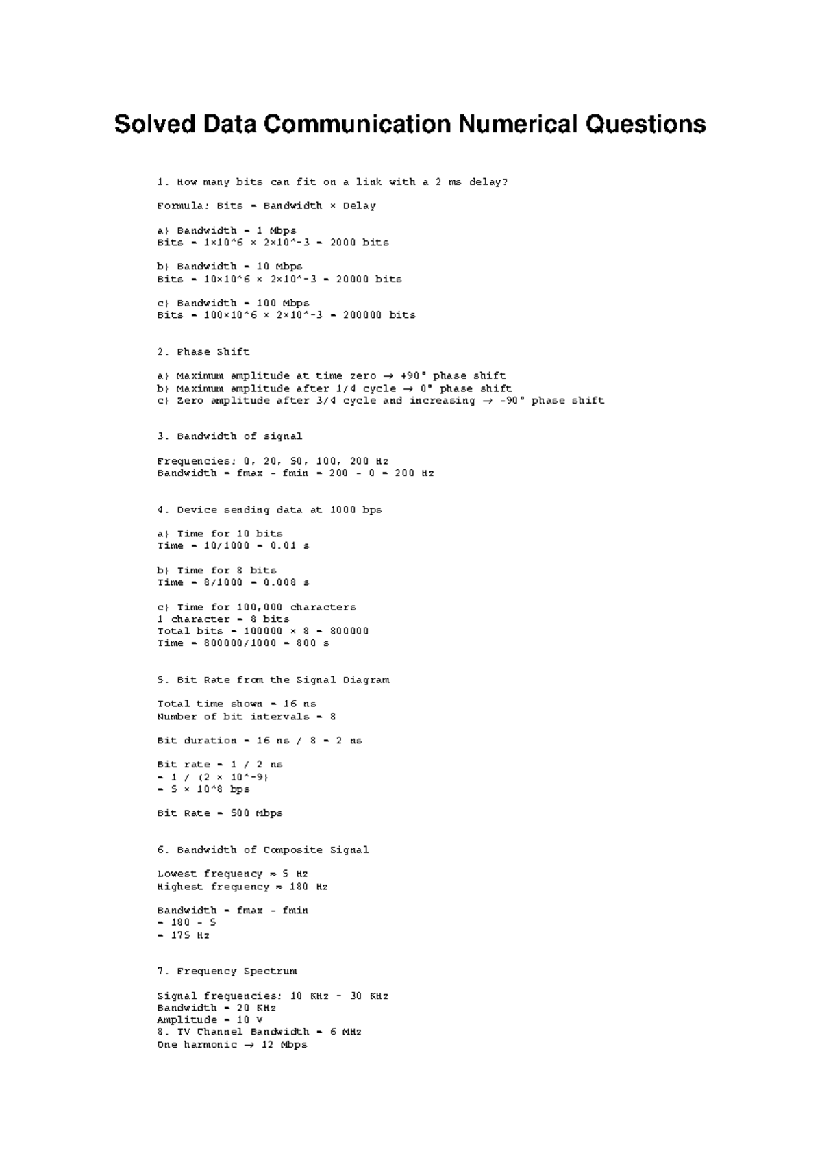 Data Communication (CSE 101) Solved Numerical Questions - Studocu