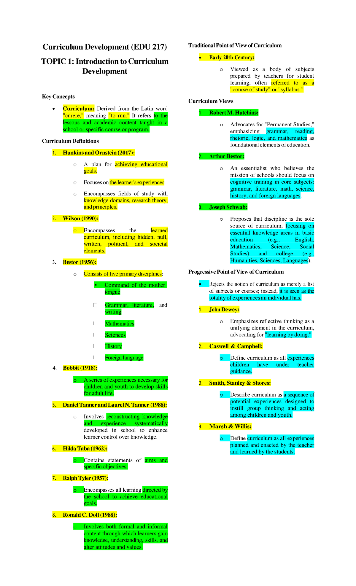 Curriculum Development Insights: Key Concepts & Planning (EDU 217 ...