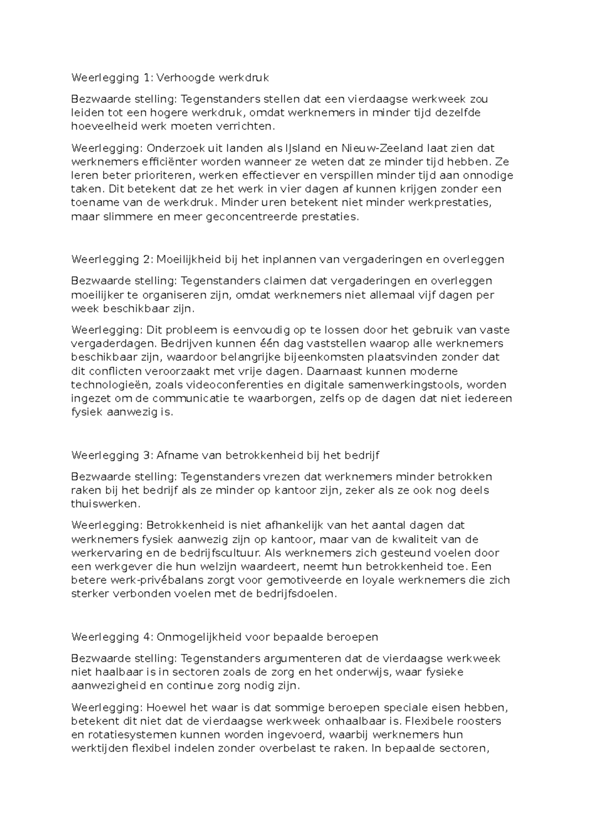 Debat Proefdebat 1: Weerleggingen van Bezwaren Rond Vierdaagse Werkweek ...