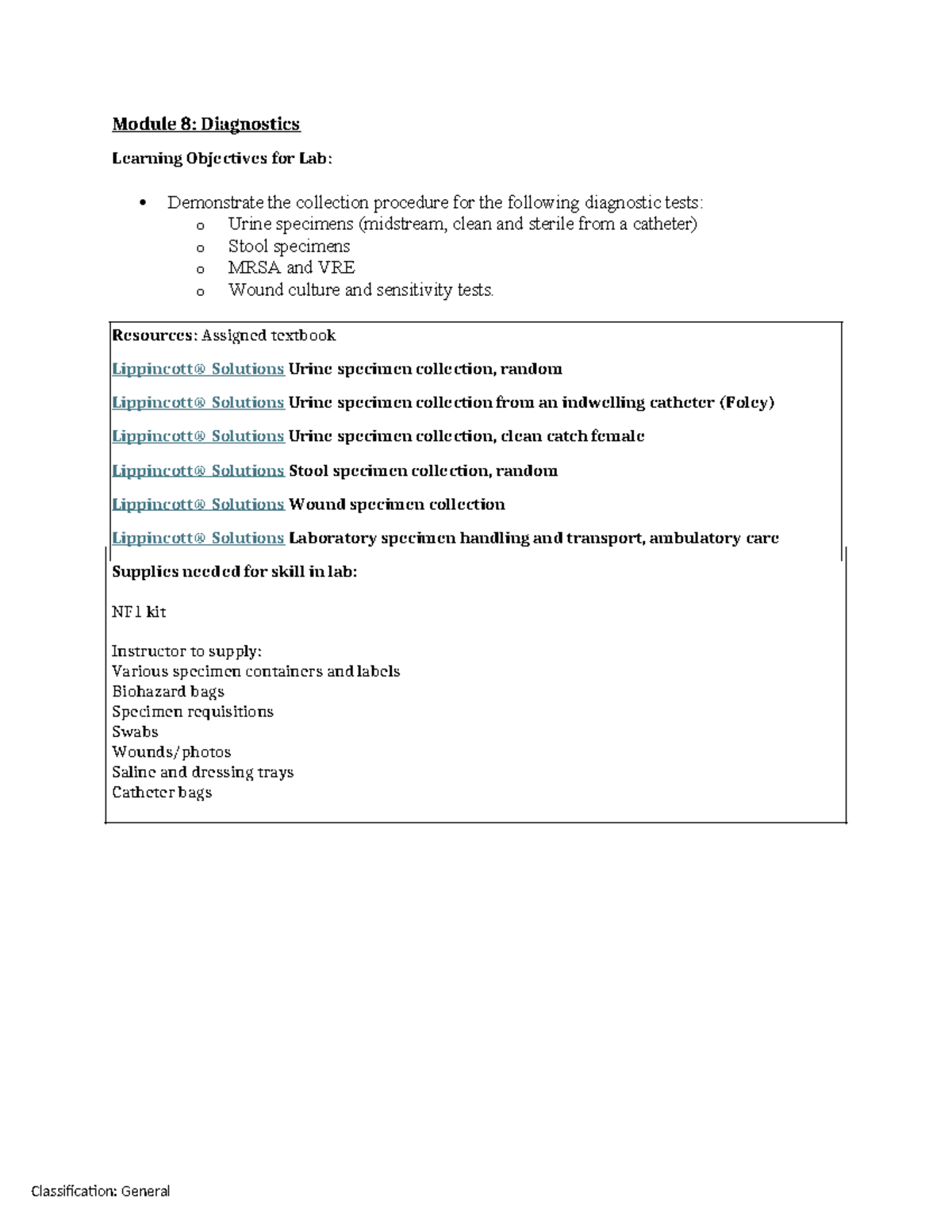 Module 8: Lab Prep Sheet for Diagnostics Skills and Procedures - Studocu
