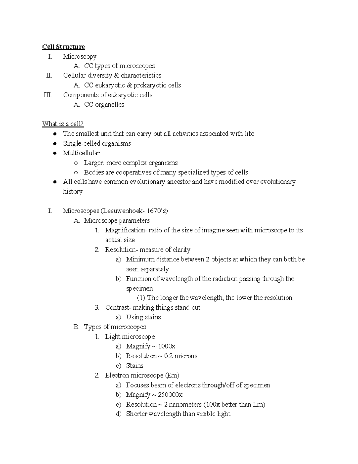 BIO 101 Lecture 4: Cell Structure and Microscopy Insights - Studocu