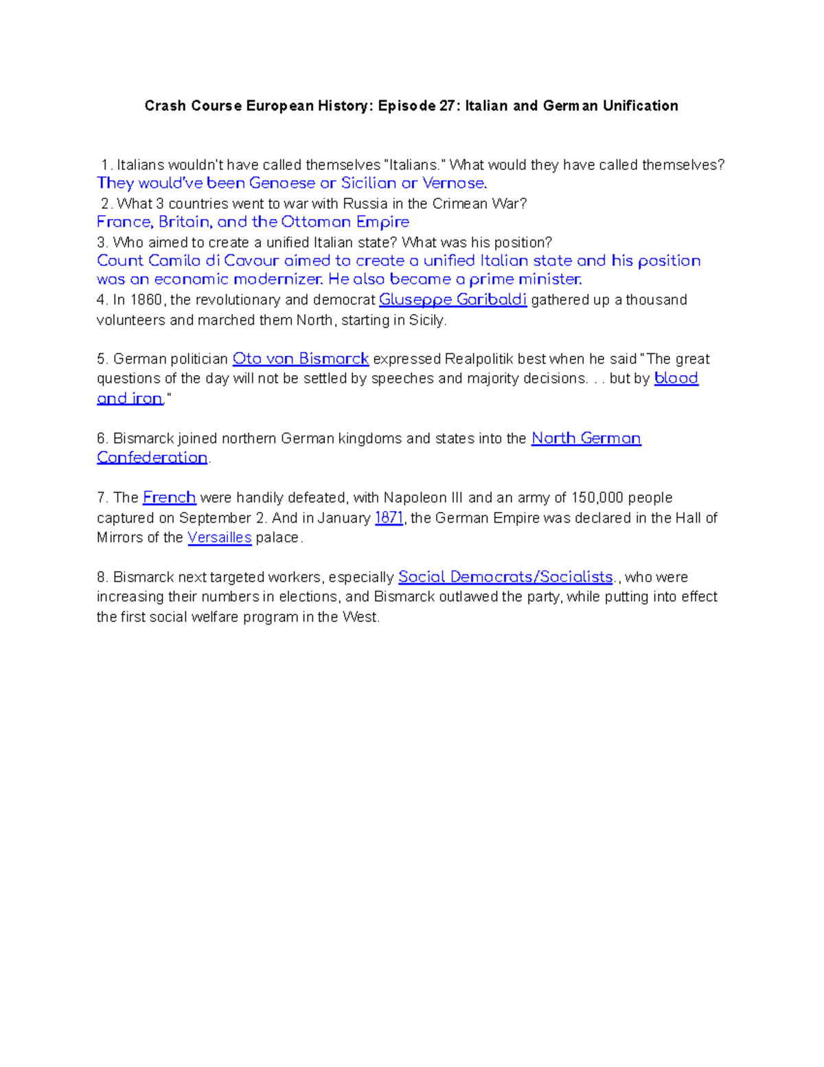 European History (HIST101): Crash Course on Italian & German ...