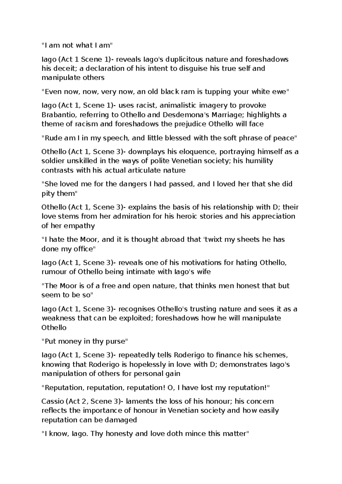 Othello Quotes Analysis: Themes of Manipulation and Jealousy - Studocu