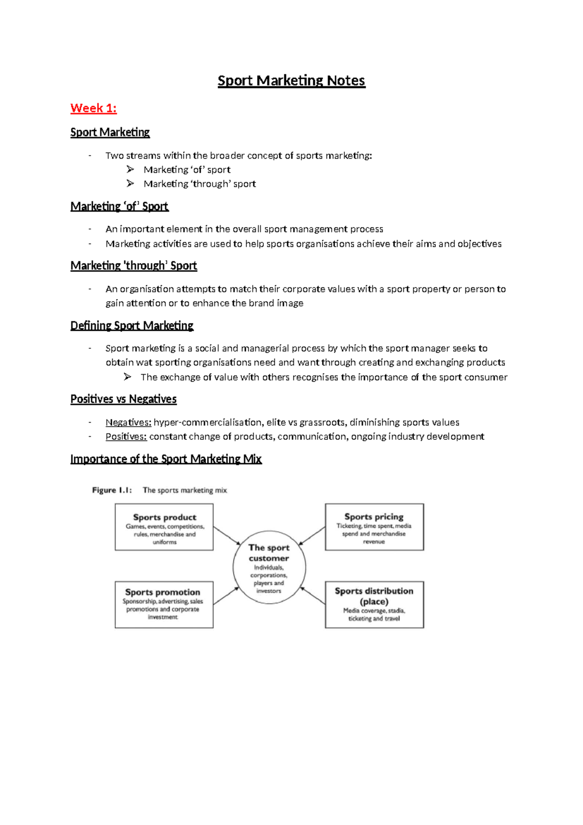 Sport Marketing Notes: Week 1 Overview and Key Concepts - Studocu