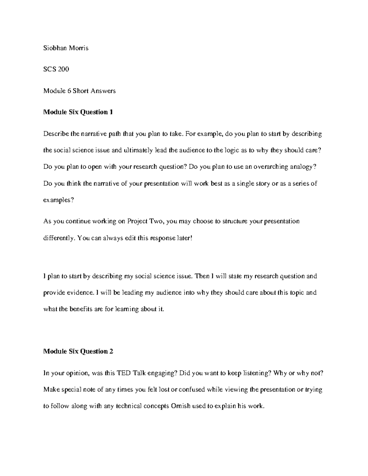 SCS 200 Module 6 Short Answer Responses and Presentation Outline - Studocu