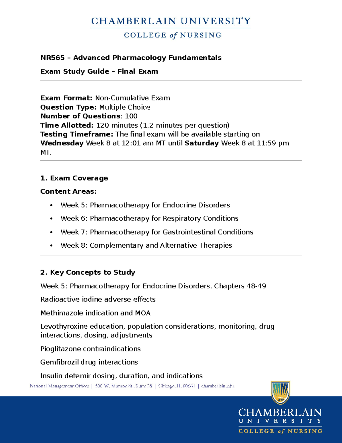 NR565 Advanced Pharmacology Final Exam Study Guide - Studocu