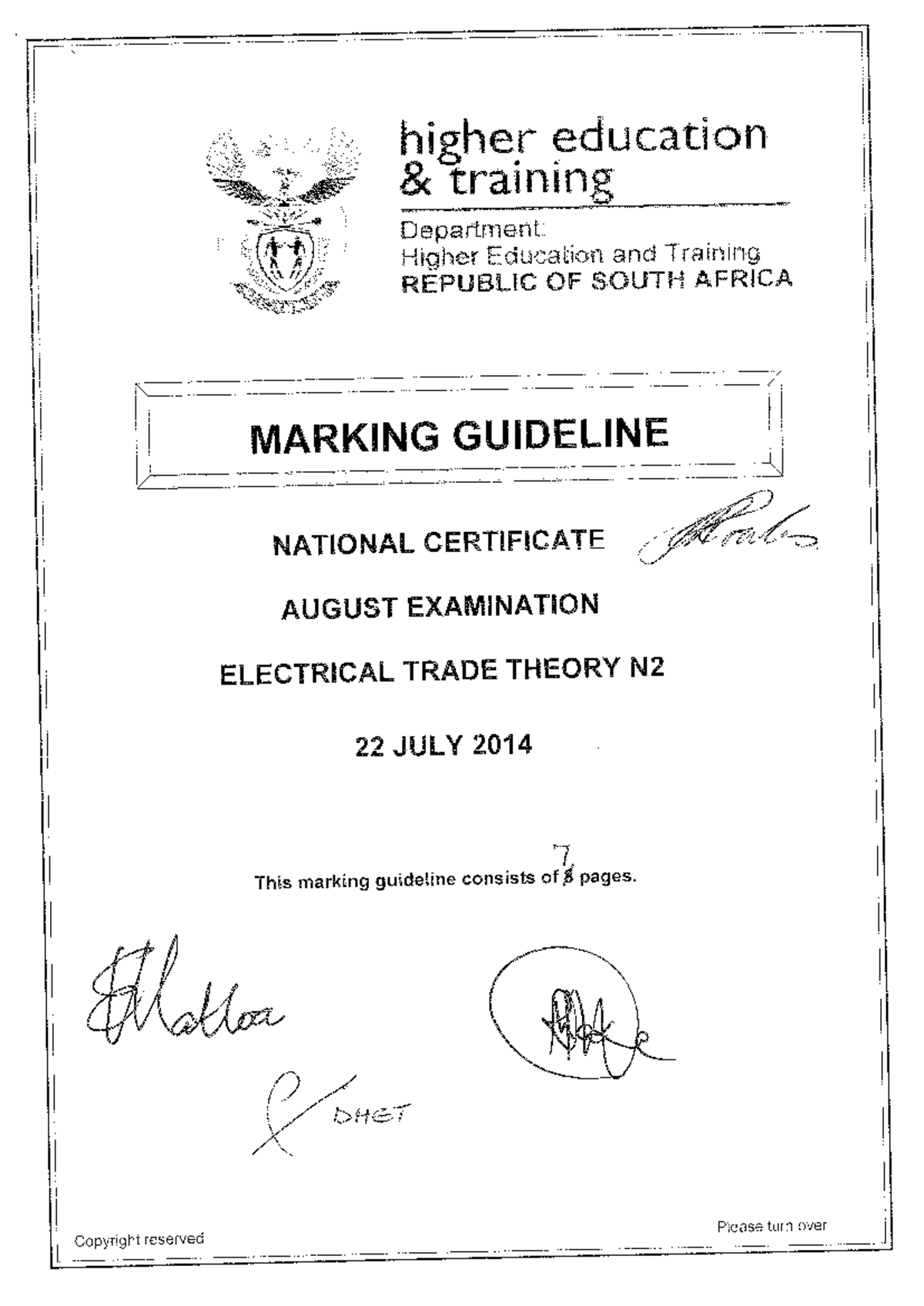 Electrical Trade Theory N2 August 2014 Exam Marking Guidelines - Studocu