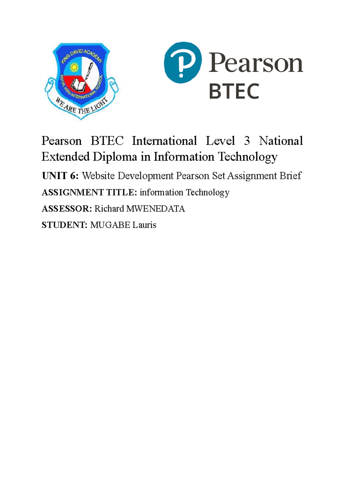 BTEC Level 3 IT Unit 6: Website Development Assignment Guide - Studocu
