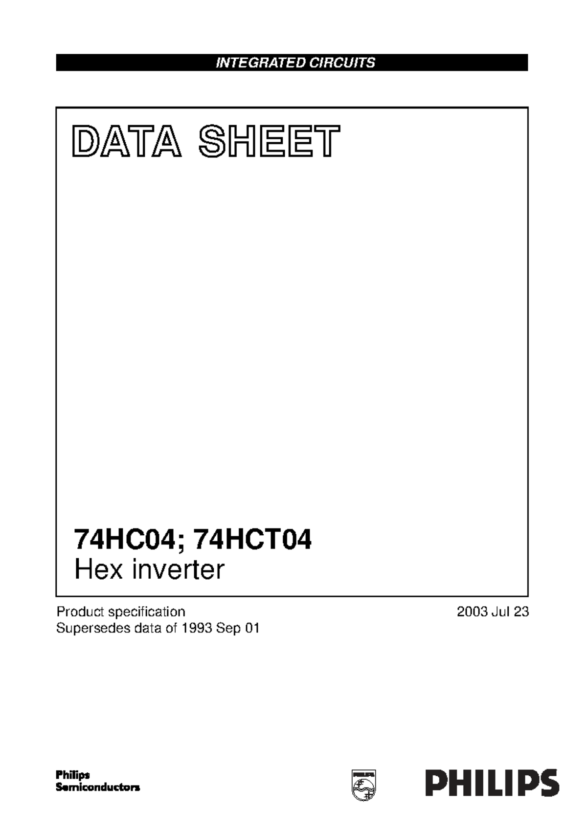 74HCT04 Hex Inverter Data Sheet - Product Specifications - Studocu