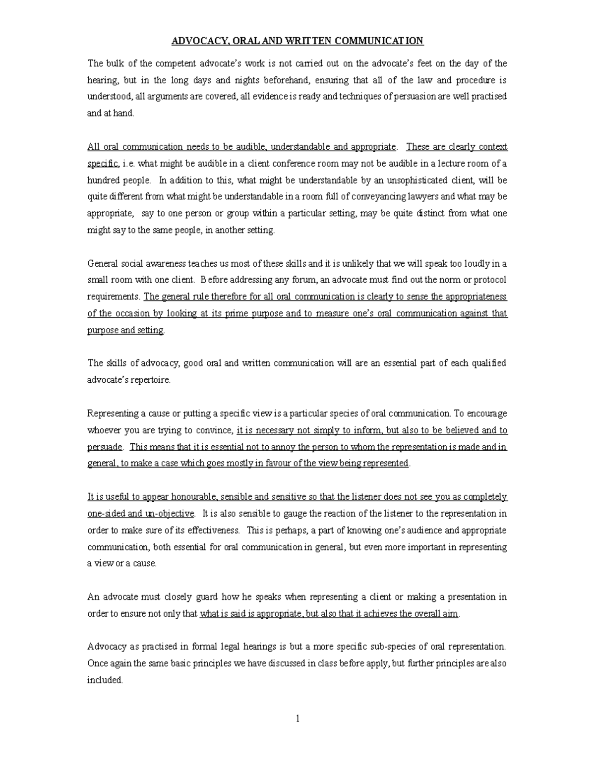 COMM 1 - Advocacy & Communication Skills for Lawyers Notes - Studocu